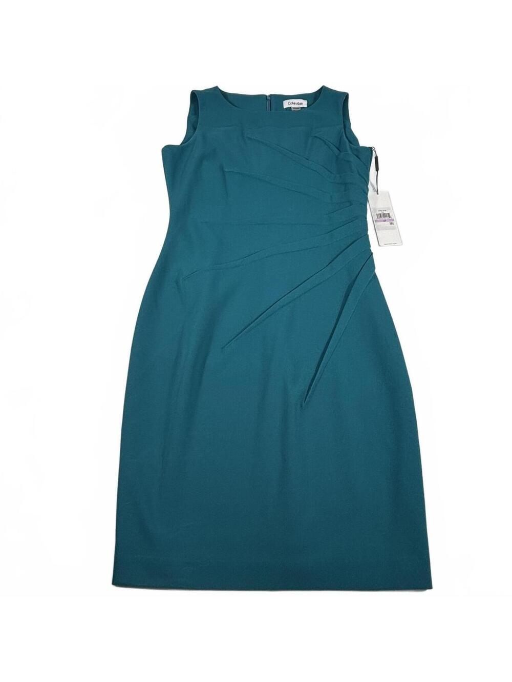 Calvin Klein Sleeveless Teal Sunburst Sheath Dress Size 6P NWT